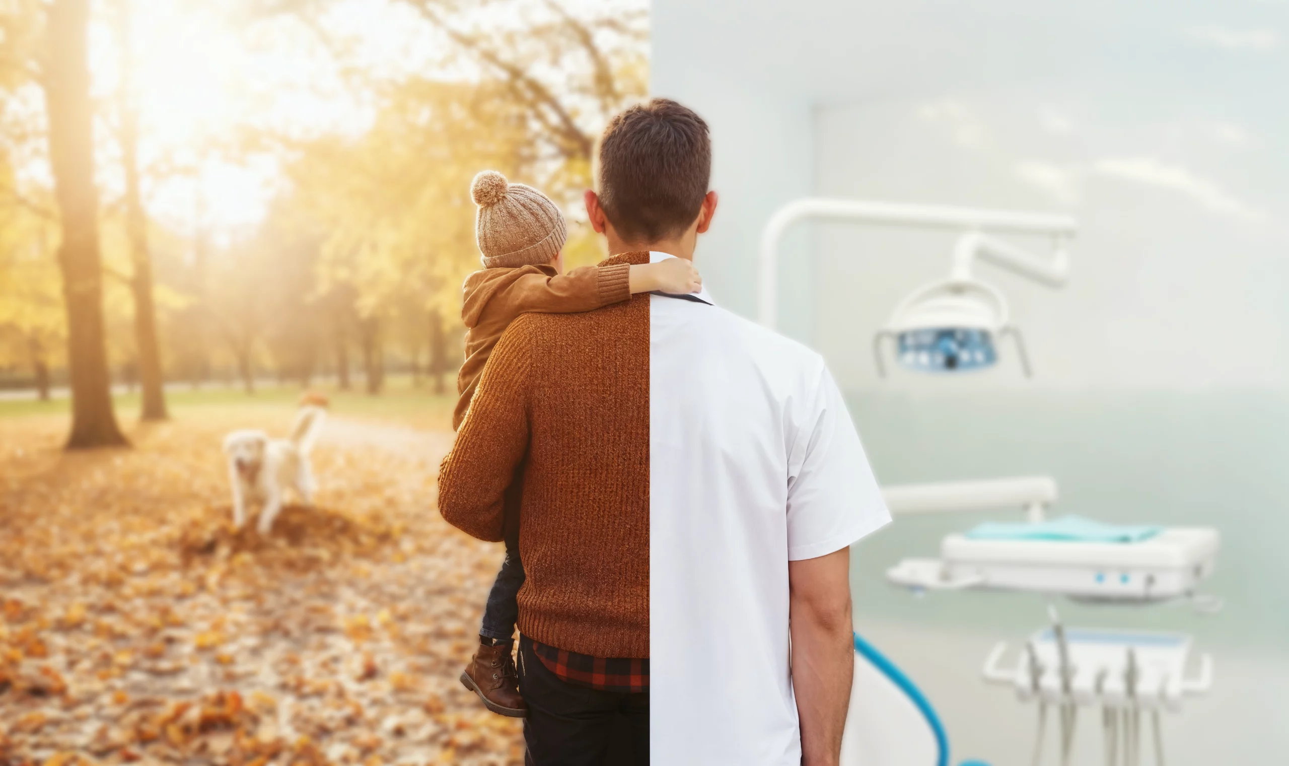 man zur hälfte in Praxis und im Herbstwald